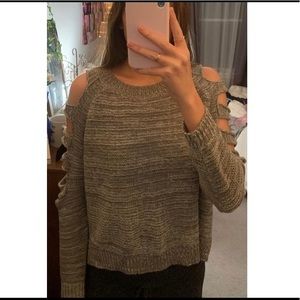 Grey Shoulder Cut-Out Sweater, Size Small